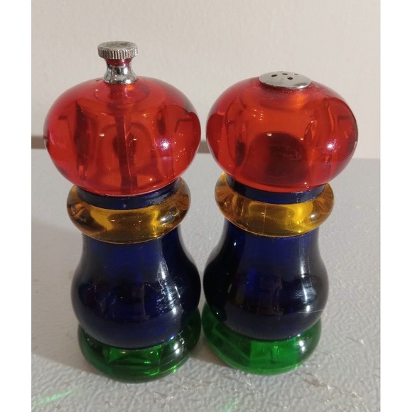 Vintage Olde ThompsonSunsetFiesta Red Yellow BlueGreen Salt pepper Shaker